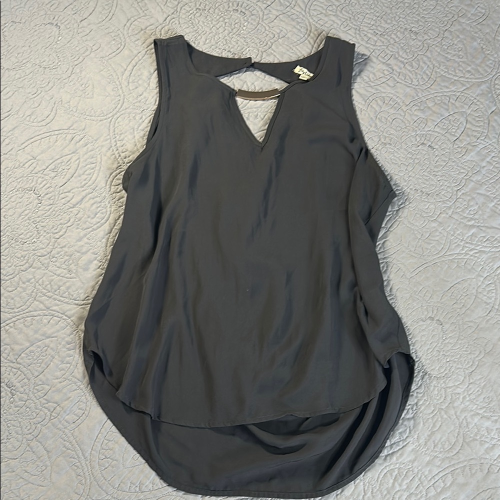 Lily White Gray Asymmetrical Cut Out Tank Top